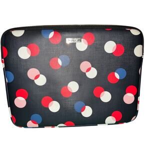 Kate Spade Navy & Multicolor Polka Dot Zippered Leather Laptop Case EUC upto 14”